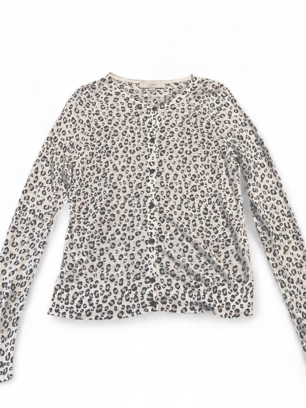 LOFT Cream and Black Leopard Print Button Cardigan